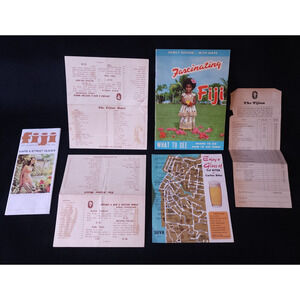 Vintage 1970s Rare Fiji The Fijian Hotel Travel Maps Guide Brochure Menu Old Lot